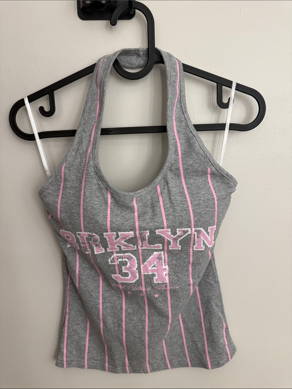 Brooklyn 34 Gray & Pink Pinstripe Halter Tank